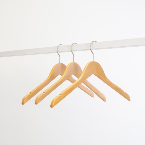 Cintre en bois avec encoches, 41 cm, bois de lotus, crochet mat