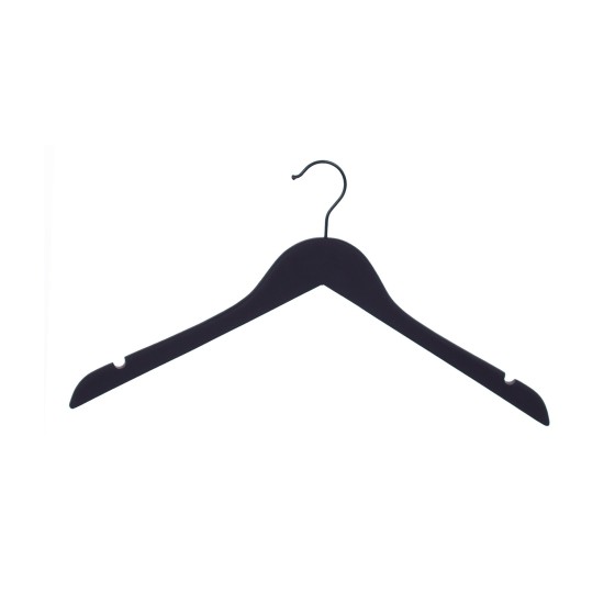 Cintre soft touch noir, 41 cm, bois de lotus, crochet noir