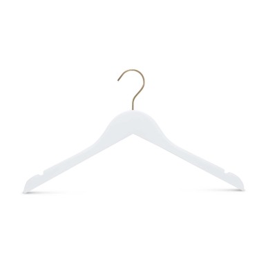 Cintre blanc avec encoches, 41 cm, bois de lotus, crochet doré