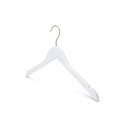 Cintre blanc avec encoches, 41 cm, bois de lotus, crochet doré 2