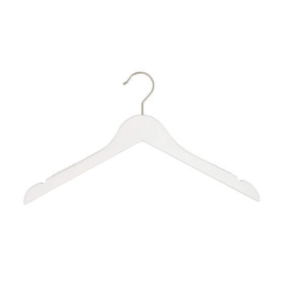 Cintre blanc avec encoches, 41 cm, bois de lotus, crochet mat