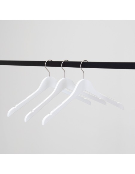 Cintre blanc avec encoches, 41 cm, bois de lotus, crochet mat