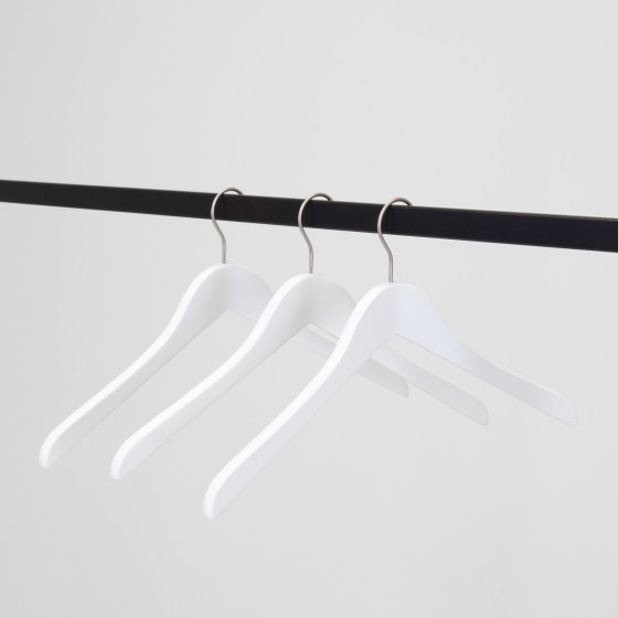 Cintre blanc sans encoches, 41 cm, bois de lotus, crochet mat