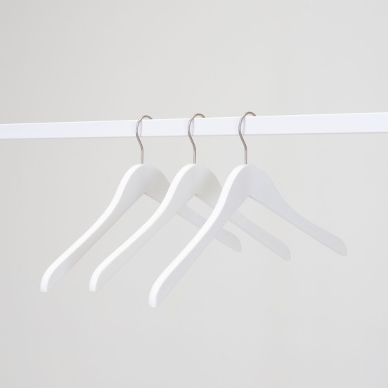 Cintre blanc sans encoches, 41 cm, bois de lotus, crochet mat