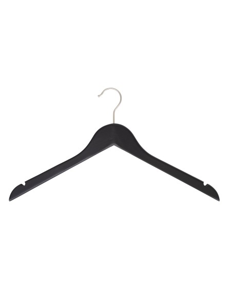 Cintre noir avec encoches, 44 cm, bois de lotus, crochet mat