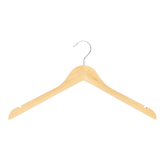 Cintre en bois avec encoches, 44 cm, bois de lotus, crochet brillant