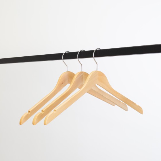 Cintre en bois avec encoches, 44 cm, bois de lotus, crochet brillant