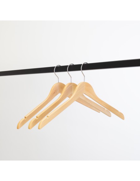 Cintre en bois avec encoches, 44 cm, bois de lotus, crochet brillant