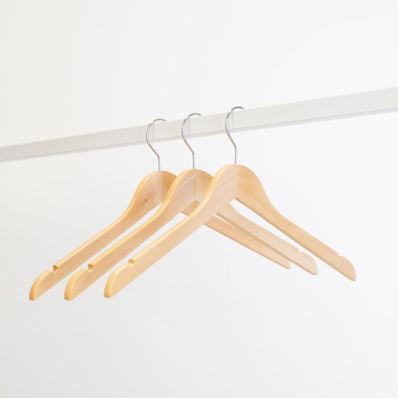 Cintre en bois avec encoches, 44 cm, bois de lotus, crochet brillant