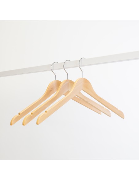 Cintre en bois avec encoches, 44 cm, bois de lotus, crochet brillant