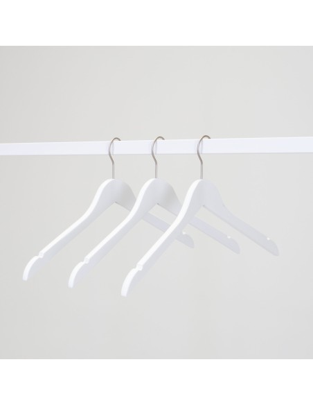 Cintre blanc avec encoches, 44 cm, bois de lotus, crochet mat