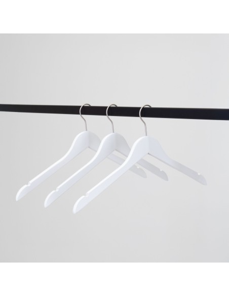 Cintre blanc avec encoches, 44 cm, bois de lotus, crochet mat