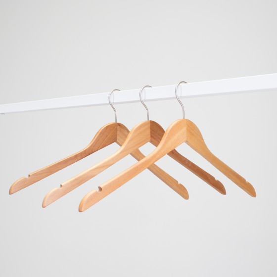 Cintre en bois avec encoches, 47 cm, bois de lotus, crochet mat