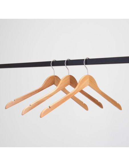 Cintre en bois avec encoches, 47 cm, bois de lotus, crochet mat