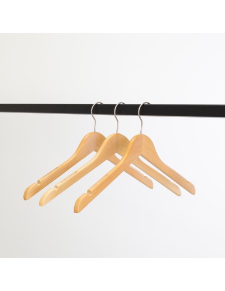 Cintre en bois avec encoches et antiglisse, 41 cm, bois de lotus, croc