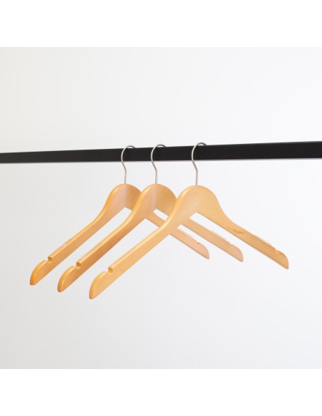 Cintre en bois avec encoches et antiglisse, 44 cm, bois de lotus, croc