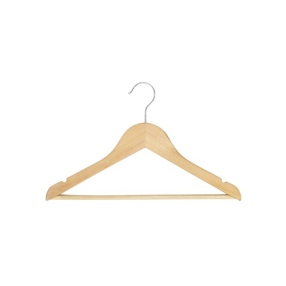 Cintre en bois avec encoches et barre antiglisse, 35 cm, crochet brill