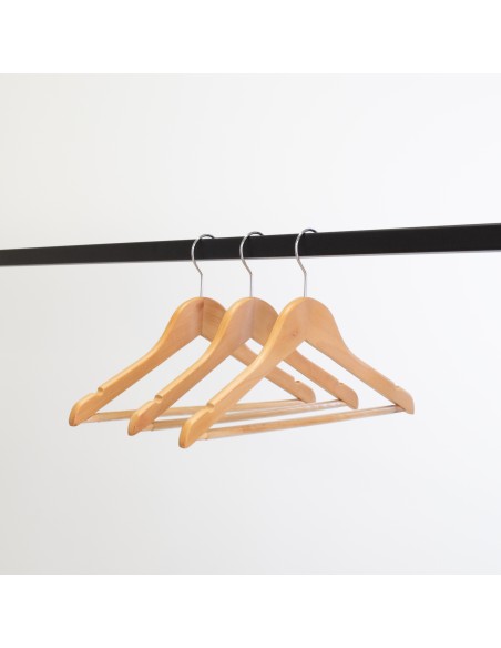 Cintre en bois avec encoches et barre antiglisse, 35 cm, crochet brill