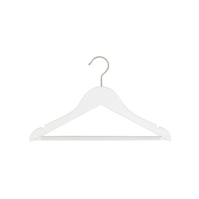 Cintre blanc avec encoches et barre antiglisse, 35 cm, bois de lotus,