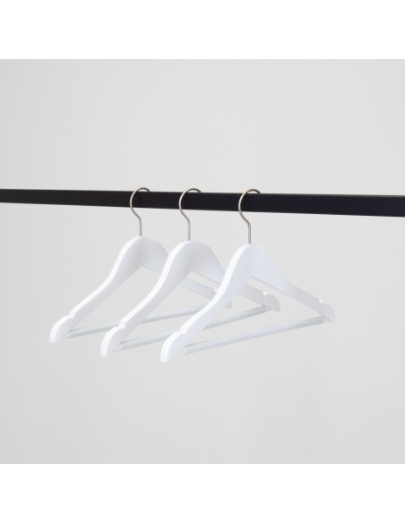 Cintre blanc avec encoches et barre antiglisse, 35 cm, bois de lotus,