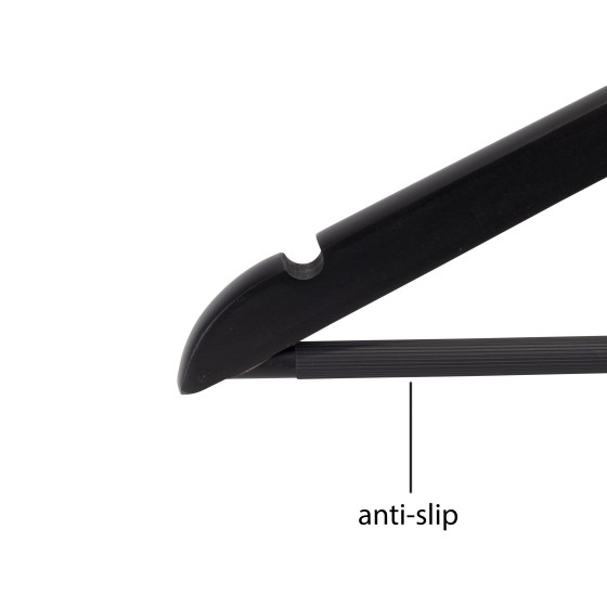 Cintre noir avec encoches et barre antiglisse, 44 cm, bois de lotus, c