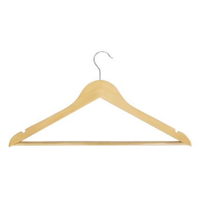 Cintre en bois avec encoches et barre antiglisse, 44 cm, crochet brill