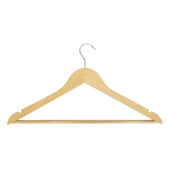 Cintre en bois avec encoches et barre antiglisse, 44 cm, crochet brill