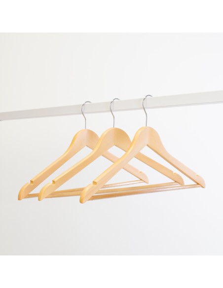 Cintre en bois avec encoches et barre antiglisse, 44 cm, crochet brill