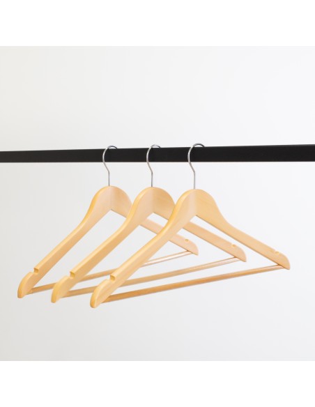 Cintre en bois avec encoches et barre antiglisse, 44 cm, crochet brill