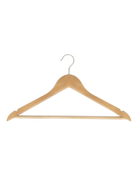 Cintre en bois avec encoches et barre antiglisse, 44 cm, crochet mat