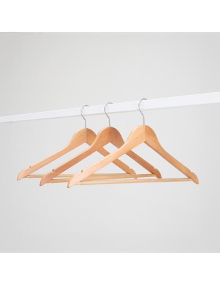 Cintre en bois avec encoches et barre antiglisse, 44 cm, crochet mat