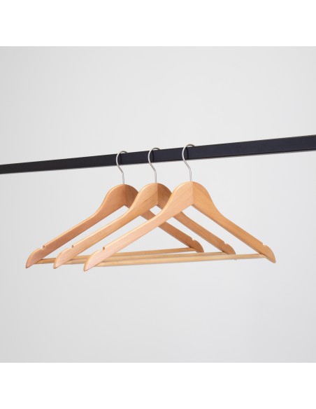 Cintre en bois avec encoches et barre antiglisse, 44 cm, crochet mat