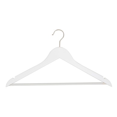 Cintre blanc avec encoches et barre antiglisse, 44 cm, bois de lotus,