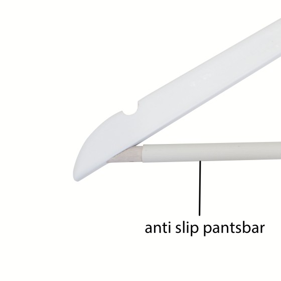 Cintre blanc avec encoches et barre antiglisse, 44 cm, bois de lotus,