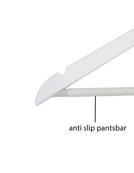 Cintre blanc avec encoches et barre antiglisse, 44 cm, bois de lotus,