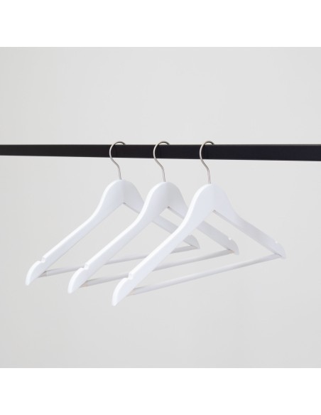 Cintre blanc avec encoches et barre antiglisse, 44 cm, bois de lotus,