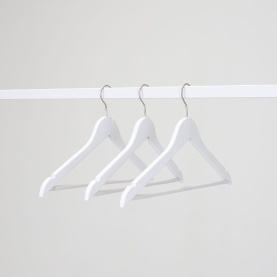 Cintre blanc avec encoches et barre antiglisse, 44 cm, bois de lotus,