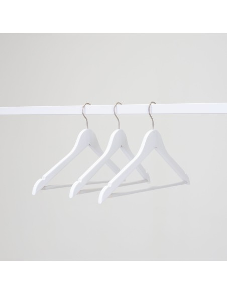 Cintre blanc avec encoches et barre antiglisse, 44 cm, bois de lotus,