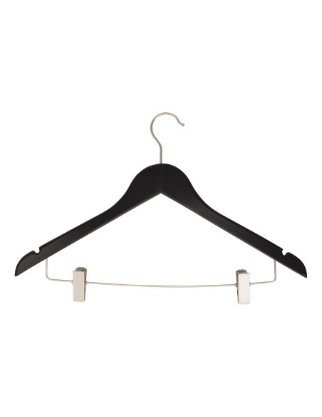 Cintre noir à pinces, avec encoches, 44 cm, bois de lotus, crochet mat