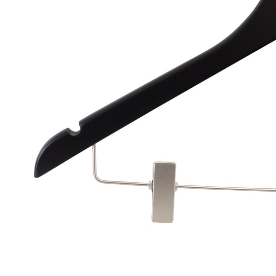 Cintre noir à pinces, avec encoches, 44 cm, bois de lotus, crochet mat