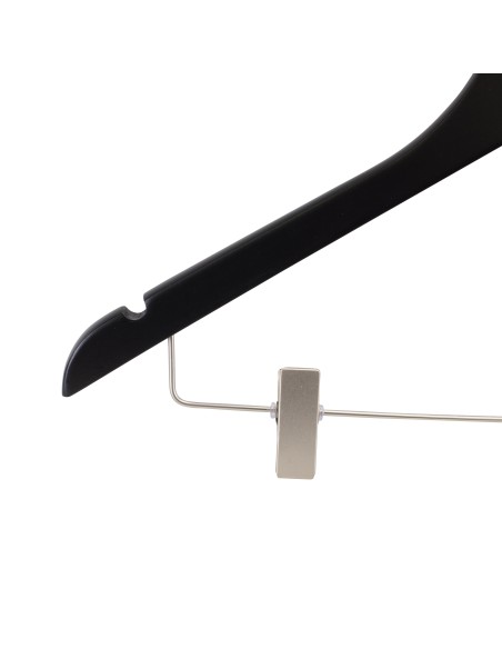 Cintre noir à pinces, avec encoches, 44 cm, bois de lotus, crochet mat