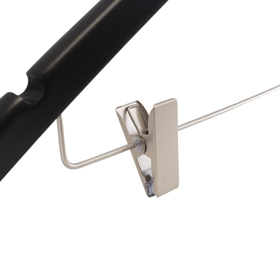 Cintre noir à pinces, avec encoches, 44 cm, bois de lotus, crochet mat