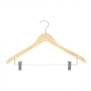 Cintre en bois à pinces, avec encoches, 44 cm, bois de lotus, crochet