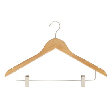 Cintre en bois à pinces, avec encoches, 44 cm, bois de lotus, crochet