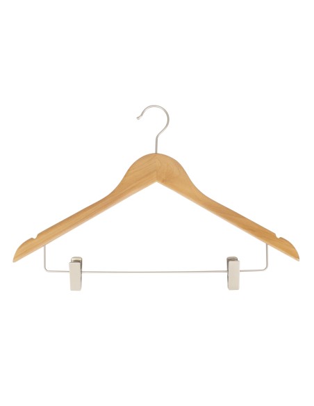 Cintre en bois à pinces, avec encoches, 44 cm, bois de lotus, crochet