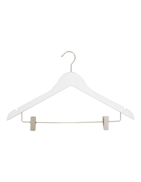 Cintre blanc à pinces, avec encoches, 44 cm, bois de lotus, crochet ma