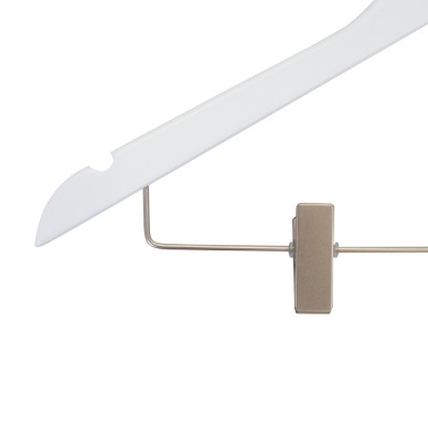 Cintre blanc à pinces, avec encoches, 44 cm, bois de lotus, crochet ma 2