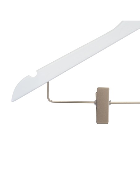 Cintre blanc à pinces, avec encoches, 44 cm, bois de lotus, crochet ma