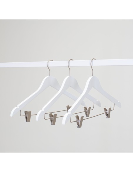 Cintre blanc à pinces, avec encoches, 44 cm, bois de lotus, crochet ma