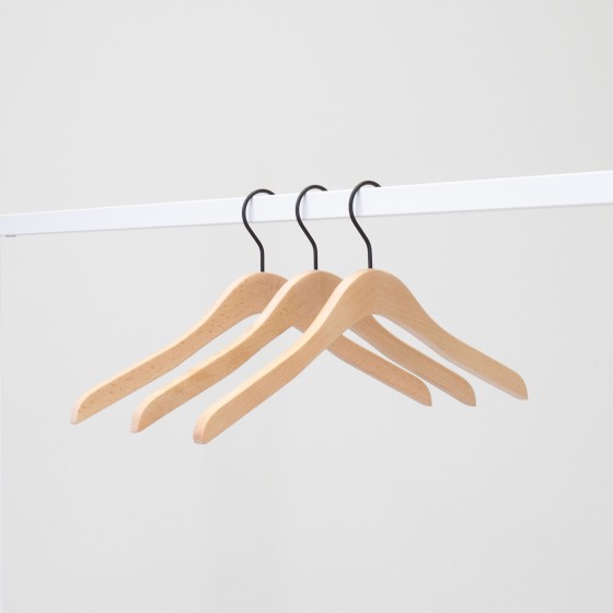 Cintre droit en bois de hêtre, 41 cm, crochet noir